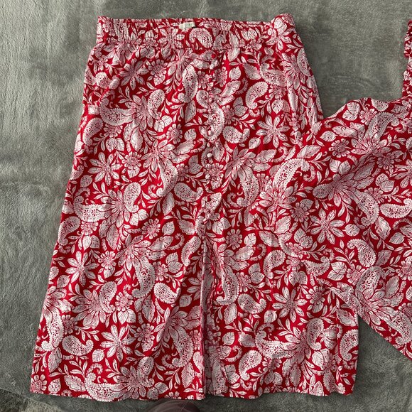 Ann Taylor LOFT Tango Red Paisley Button Pull On Midi Skirt Tank Top Women's XL - Picture 3 of 9